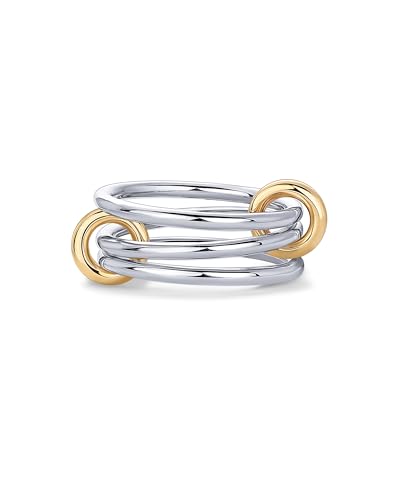 PAVOI 14K Gold Plated Interlocked Stackable Rings for Women - Statement Mixed Metals Multi Ring Stack - Cubic Zirconia Two-Toned Connected Bands Stacking Jewelry - style: Plain - White Gold