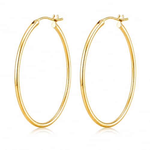 14K Gold Hoop Earrings for Women, Classic Minimalist Medium & Large Gold Hoops, Lightweight Round Hoop Earrings, Available in 35/45/55mm - size: 55MM