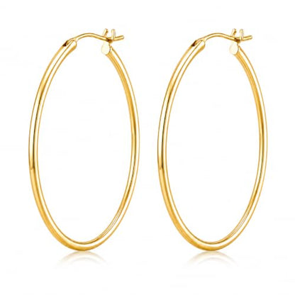 14K Gold Hoop Earrings for Women, Classic Minimalist Medium & Large Gold Hoops, Lightweight Round Hoop Earrings, Available in 35/45/55mm - size: 55MM
