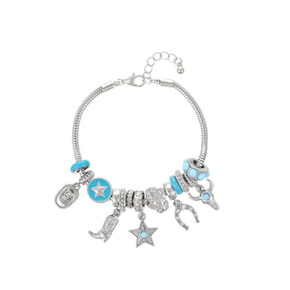 Madison Tyler Gold Plated Bracelet for Women | Celestial Rectangular Plaque Evil Eye Ace of Hearts Playing Card Beaded Charm Bracelet | Cute Adjustable Snake Chain Bracelet - style: Western Cowboy