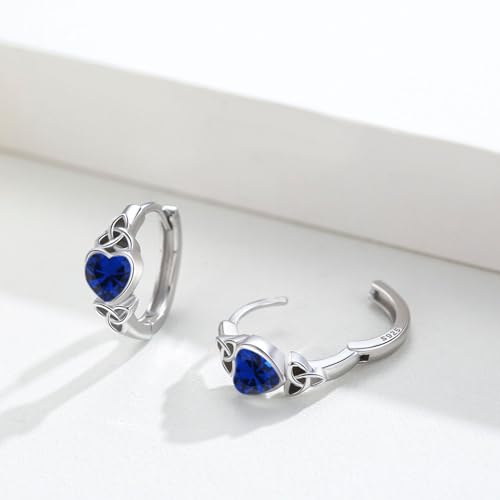 Celtic Knot Earrings Heart Hoops S925 Sterling Silver Irish Earrings Cartilage Hoop Earrings Small Hoop Earrings for Women - style: 0964J