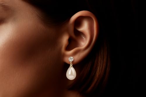 Pearl Clip on Earrings for Women - 14K Gold Silver Plated Cubic Zirconia Non Pierced Ear Clips Jewelry Gifts for Wedding Bridal Party Gifts - color: White-10mm