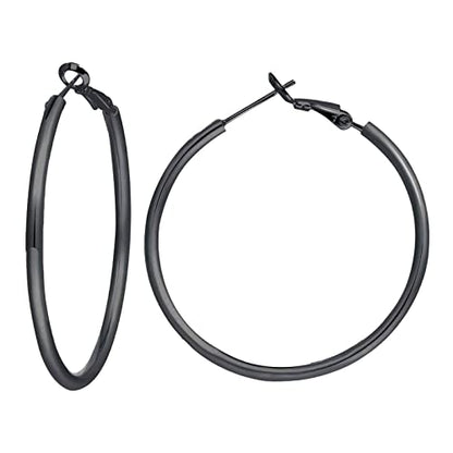 3 Pairs Sterling Silver Large Hoop Earrings Set for Women 40 50 60MM | 14K White Gold Plated, Hypoallergenic - style: D:Black 40mm 50mm 60mm