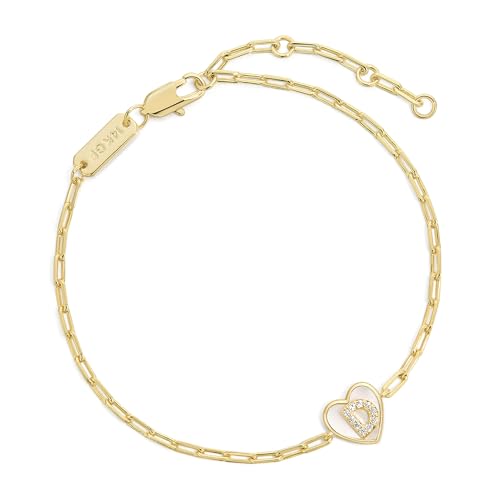Gold Initial Bracelet For Women, 14k Gold Letter Bracelets | Adjustable Stacking Bracelets Jewelry Gift For Women, Valentines Mother Christmas Jewelry for Women Her 6.5-8 Inch - color: D