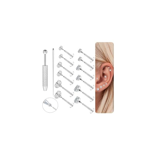18G 16G Hypoallergenic Surgical Stainless Steel Internal Thread Tragus Labret Cartilage CZ Stud Piercing Jewelry Helix Cartilage Conch Nose Lip Labret Medusa Piercingenic Be Equipped With Piercing Ball Grabber Tool Flat Back Stud Earrings for Women Men -