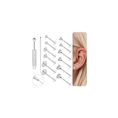 18G 16G Hypoallergenic Surgical Stainless Steel Internal Thread Tragus Labret Cartilage CZ Stud Piercing Jewelry Helix Cartilage Conch Nose Lip Labret Medusa Piercingenic Be Equipped With Piercing Ball Grabber Tool Flat Back Stud Earrings for Women Men -