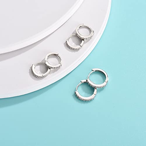 Silver Hoop Earrings for Women, 3 Pairs Small Sterling Silver Huggie Earrings | Tiny Cubic Zirconia Cartilage Cuff Earrings Hoop Piercing Jewellery for Men Teens (8mm/10mm/12mm) - color: 3 Pairs(8mm*2+10mm*1)-Silver