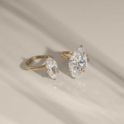 DIAMONBLISS Marilyn Monroe 10-Carat Big Solitaire Ring For Women | 14K Gold Plated 925 Sterling Silver Glamorous Cocktail Ring | 100 Facet Cubic Zirconia CZ Simulated Diamond - style: Marquise 5 Carats