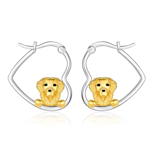 LES OSEWA Dog Animal Earrings Sterling Silver Animal Heart Hoop Dangle Earrings Cute Jewelry Gifts for Women - color: Golden Retriever