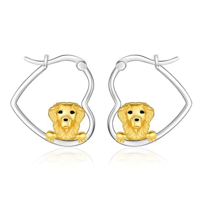 LES OSEWA Dog Animal Earrings Sterling Silver Animal Heart Hoop Dangle Earrings Cute Jewelry Gifts for Women - color: Golden Retriever
