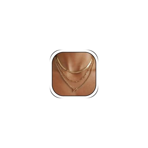 Gold Neklace Stack Dainty Gold Herringbone Necklace for Women Layered Paperclip Chain Necklaces Rhinestone Drop Simple Jewelry Gifts for Women - color: B1:3pcs