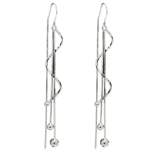 925 Sterling Silver Dangle Earrings with Charms Heart, Water drop, Moon, Star Long Drop Earring for Women Jewelry Gifts Hypoallergenic - color: spiral tassels