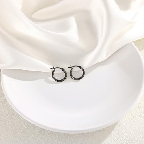 Gold Hoop Earrings for Women 14K Gold Plated | 925 Sterling Silver Post Hypoallergenic Hoop Earrings - color: Black, size: 16mm