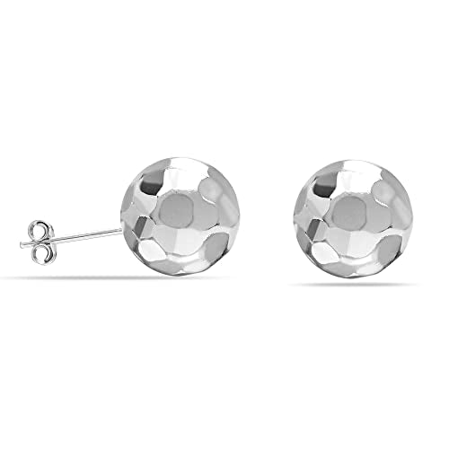 Charmsy 925 Sterling Silver Ball Post Stud Earrings for Women | Round Hammered Lightweight Disco Classic Ball Stud Earring for Women Teen | Sizes 3mm-11mm - style: 10mm-Hammered