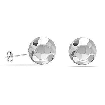 Charmsy 925 Sterling Silver Ball Post Stud Earrings for Women | Round Hammered Lightweight Disco Classic Ball Stud Earring for Women Teen | Sizes 3mm-11mm - style: 10mm-Hammered