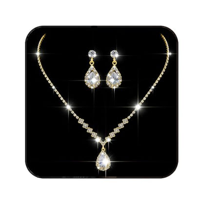 JAKAWIN Silver Rhinestone Jewelry Set Wedding Necklace Earrings for Women - color: B Gold