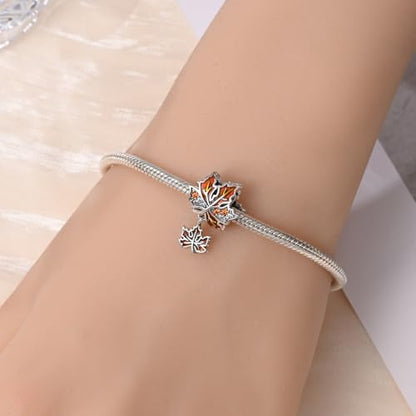 Pandach 925 Sterling Silver Charms for Bracelet&Necklace Dangle Pendant Bead with 5A Cubic Zirconia Stones,Jewelry Beads Gifts for Women - style: Maple Leaf Beads