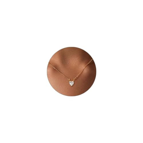 Luxval Diamond Pendant Gold Necklace for Women，Dainty 18k Gold Plated Choker Necklaces Simple Gold Jewelry Gifts for Women - color: Gold-Heart