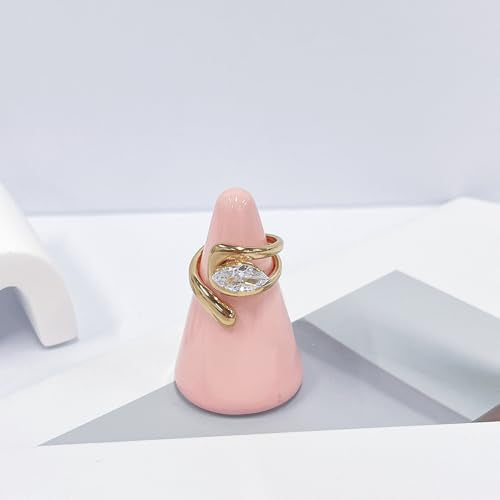 OIDIMS Elegant CZ Wrap Open Ring for Women Sparkly Cubic Zirconia Adjustable Stacking Rings Trendy Wedding Band 18K Gold-Tone Plated Stainless Steel Comfort Fit Knuckle Fashion Jewelry - color: Clear