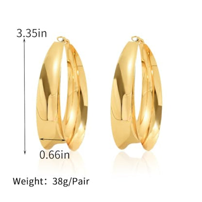Big Gold Chunky Hoops Earrings for Women Trendy Large Wide Post Thick Drop Dangle Earrings Minimalist Statement Earrings Party Jewelry Gift - color: Big-Gold