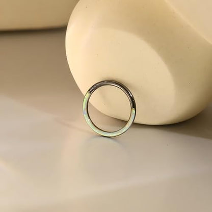 Opal Septum Jewelry Surgical Steel Septum Ring Daith Rook Tragus Earring | Hinged Segment Nose Hoop Ring,Hypoallergenic Septum Piercings for Women,Conch Cartilage Helix Jewelry,Diameter 6mm to 10mm - color: Black,White Opal, size: 16G 10mm