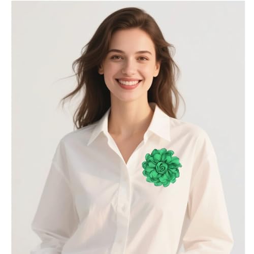 Satin Rose Flower Brooch Hair Clip for Women 4.3 Inch Floral Pin for Hats Dress Everyday Outfits Beach Vacations - color: Green