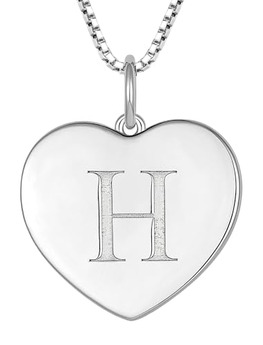 YL Initial Necklace 925 Sterling Silver Square/Round/Heart Letter Pendant A-Z Alphabet Polished Jewelry for Women - color: Letter-H, style: Heart Shaped