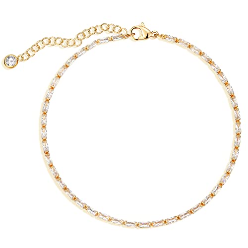 MEVECCO Anklet for Women Gold Chain 14K Gold Plated Dainty Boho Beach Summer Simple Foot Jewelry Ankle Bracelet - style: CZ Rectangle