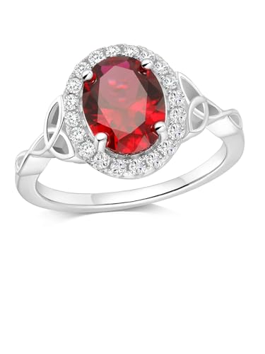2-3 Carat Oval Engagement Ring 925 Silver Celtic Knot Birthstone Rings for Women Hypoallergenic Amehtyst/Aquamarine/Emerald/Ruby/Sapphire Cocktail Rings Jewelry Size 6-10 - color: B. Ruby