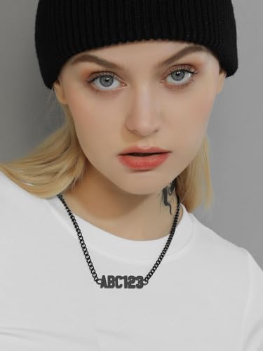 GoldChic JEWELRY Name Necklace Personalized for Men, Womens Custom Name Plate Chain, Stainless Steel Customized Old English Nameplate Choker with Curb Chains Custom, 16 inches to 30 inches - color: Curb Chain 4 mm-Black(Small Pendant)