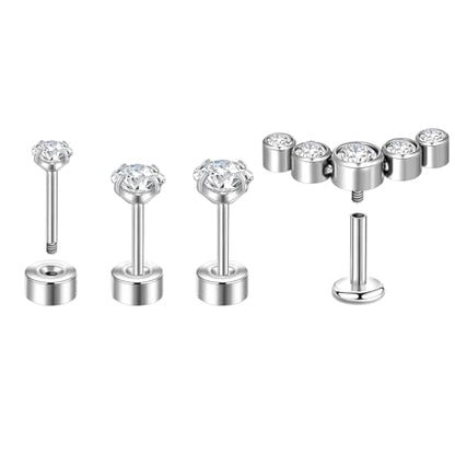 Lantine 16g CZ Crawler Flat Back Stud Earrings Set G23 Titanium Cartilage Tragus Daith Helix Piercing Jewelry 20g Flat Screw 2nd 3rd Lobe FlatBack Earrings - color: CZ, size: 16g 10mm