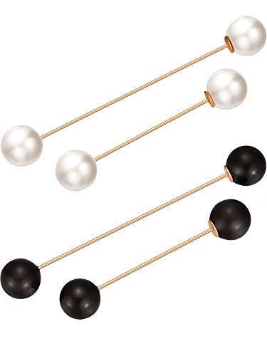 Chuangdi 4 Pcs Pearl Brooch Pins for Women, White Black | Faux Pearl Decorative Pins, Dress Waist Tightener Sweater Shawl Cardigan Clip, Double Pearl Head, 2 Colors for Clothing