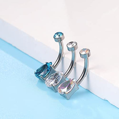 limerencia 14G G23 Titanium Belly Button Ring with Small Teardrop Cubic Zirconia 10mm Internally Threaded Navel Piercing Jewelry - color: White CZ