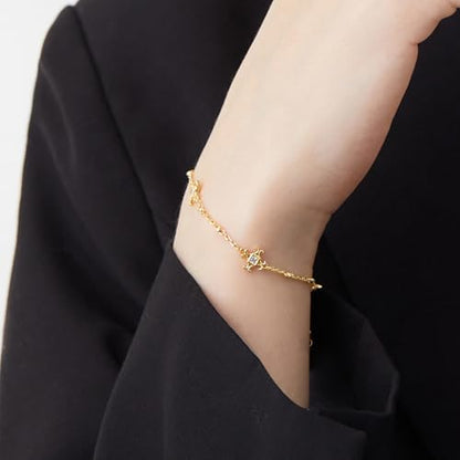 Cicy Bell Hand Chain Bracelets for Women 18K Gold Plated | Layered Stackable Dainty Ring Bracelets, Adjustable Satellite Bead Dot Link Finger Bracelets - color: Style I-Gold