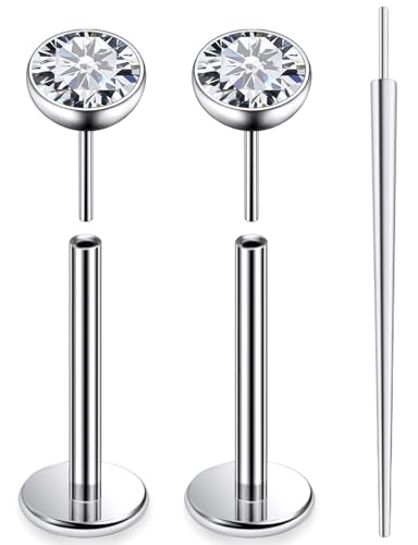 20G 18G 16G F136 Titanium Threadless Flat Back Earrings Nose Studs Tragus Forward Helix Conch Cartilage Lobe Earrings Medusa Labret Snake Bite Monroe Lip Ring Piercing Jewelry For Women Men - size: 18G-10MM Bar-CZ 3MM