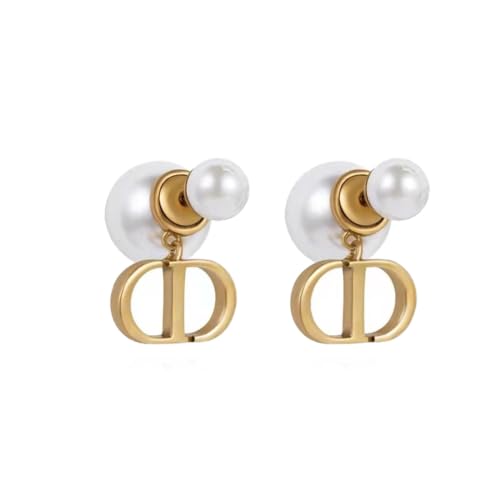 Pearl Stud Earrings, Gold Plated, Faux Pearl with Crystal Accents, Dangle Style, High Polish Finish, 2.5 Inch, 1 Pair