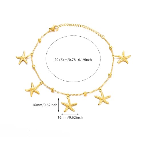 Lit Wall Gold Anklets for Women 18K Gold Plated Adjustable Summer Simple Foot Jewelry Ankle Bracelet for Women - style: Starfish