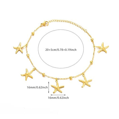 Lit Wall Gold Anklets for Women 18K Gold Plated Adjustable Summer Simple Foot Jewelry Ankle Bracelet for Women - style: Starfish