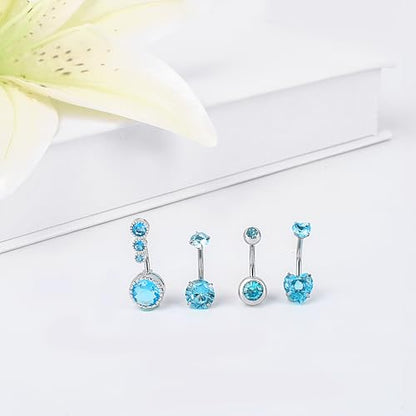 LEE&RO Belly Button Ring Dangle Stainless Steel Belly Rings 14G Belly Button Piercing Cute Navel Ring Belly Piercing Jewelry - style: Shiny-Blue
