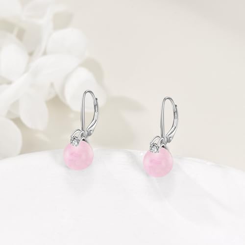 TIGER RIDER Pearl Earrings 925 Sterling Silver Leverback Hypoallergenic Drop Earring Jewelry for Women Birthday Gifts - style: Rose Quartz