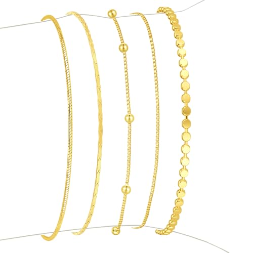 Gold Bracelets for Women, 14K Gold Plated Stackable Bracelet Stack Set Adjustable Charm Paperclip Chain Snake Link Layered Waterproof Jewelry Sets Gifts - style: Bracelets Set /8