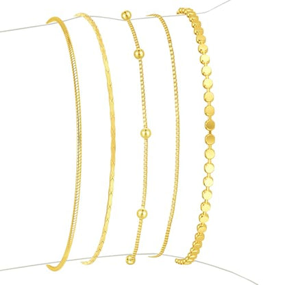 Gold Bracelets for Women, 14K Gold Plated Stackable Bracelet Stack Set Adjustable Charm Paperclip Chain Snake Link Layered Waterproof Jewelry Sets Gifts - style: Bracelets Set /8