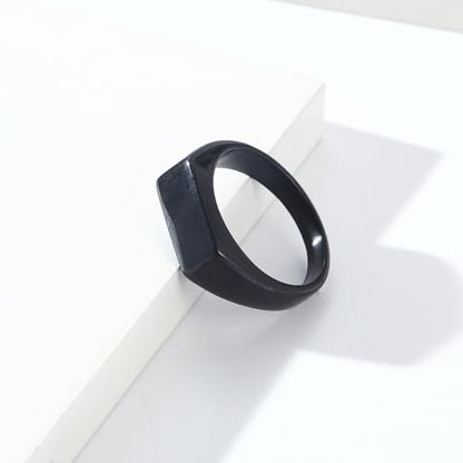Quiet Luxury Wide Square Signet Ring - Timeless Titanium Steel Band Fashion Statement Jewelry for Men & Women (Silver, Antique Silver, Gold, Black) - color: Black