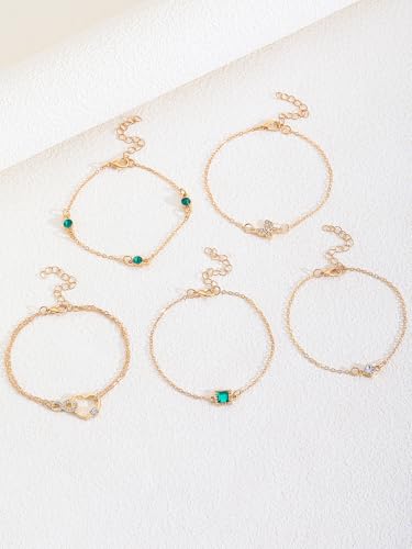 Alegend 14K Gold Plated Stackable Multilayer Bracelets + Titanium Steel(Not Rust, Resist Corruption, Easily Clean) 18K Gold Plated Single Bracelets - color: 14K Gold + 5PCS Crystal