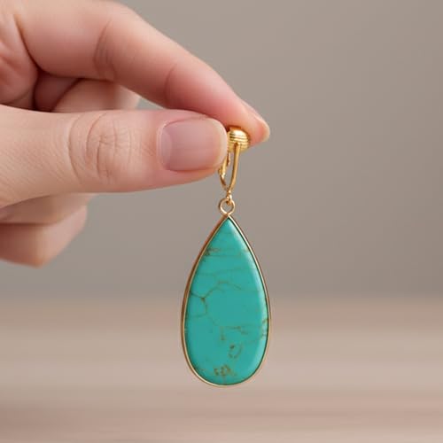 Aloha Earrings Non Pierced Gold Tone Clip On Natural Stone Teardrop Dangling Earrings - style: Turquoise