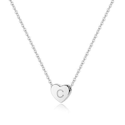 M MOOHAM Sterling Silver Heart Initial Necklace for Girls Women, 925 Sterling Silver Tiny Letter Necklace Birthday Gift for Kids Teen Girl Jewelry - color: Silver, style: C