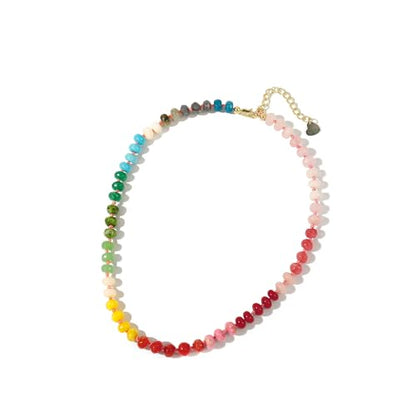Gemstone Beaded Necklace for Women Colorful Natural Stone Freshwater Pearl Surfer Beach Rainbow Necklace Jewelry Gift - color: colorful -02
