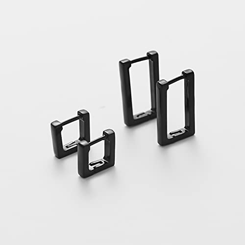 2 Pairs 14K Gold Plated Minimalist Hoop Earrings Small Dainty Geometric Square and Rectangle Huggies Hoops for Girls Women Gift, gold, silver and black - color: Black