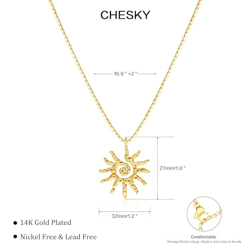 CHESKY Layered Necklaces for Women Trendy, Dainty 14k Gold Plated Pendant Necklace Layering Necklace for Women Non Tarnish Hypoallergenic Sun Gold Necklace Stack Gold Jewelry for Women Gifts - style: Sunflower-GD