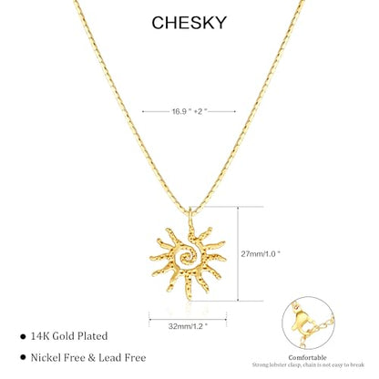 CHESKY Layered Necklaces for Women Trendy, Dainty 14k Gold Plated Pendant Necklace Layering Necklace for Women Non Tarnish Hypoallergenic Sun Gold Necklace Stack Gold Jewelry for Women Gifts - style: Sunflower-GD